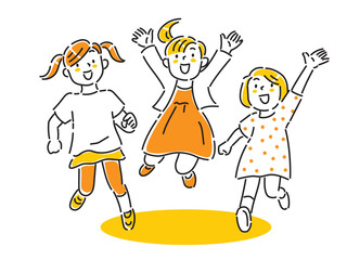笑顔でこちらに向かって走ってくる子どもたちの手描きイラスト
