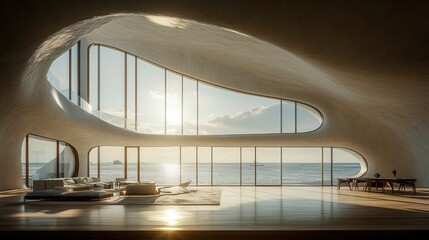 Minimalist white architectural space with geometric circles, bathed in sunlight, providing an abstract, clean background for elegant product displays or artistic presentations.