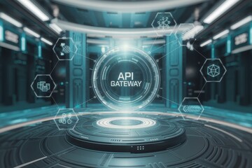 Futuristic API Gateway Interface Technology Display
