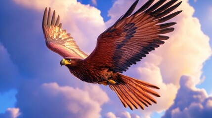Fototapeta premium Majestic Eagle Soaring Through Colorful Clouds in Bright Sky