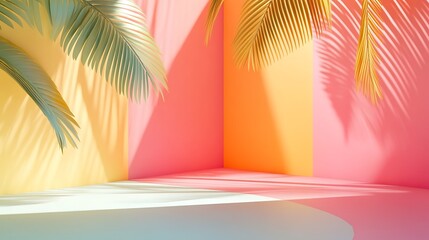 Pastel Walls and Palm Shadows Create Summer Vibe