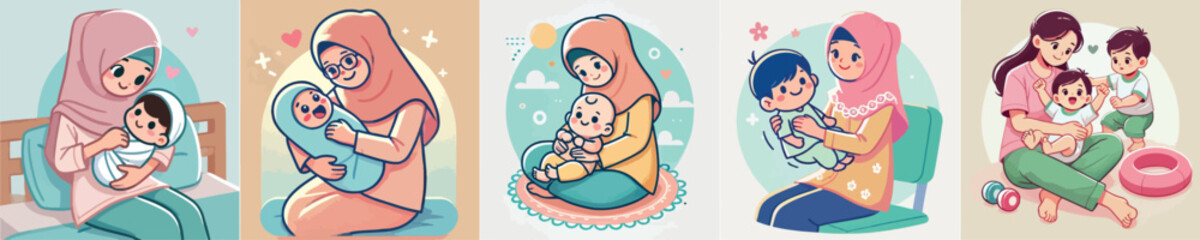 vector image of a mother holding her child