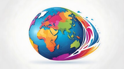 Naklejka premium 3D-rendered globe icon with vibrant continents and oceans, isolated on white.