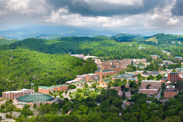 Aerial view of Boone, old historical town in North Carolina Blue Ridge Mountains. Beautiful...