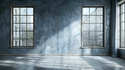 Light blue minimal abstract background with soft tropical leaf and curtain shadows on plaster wall, providing a serene and stylish backdrop for product presentations.