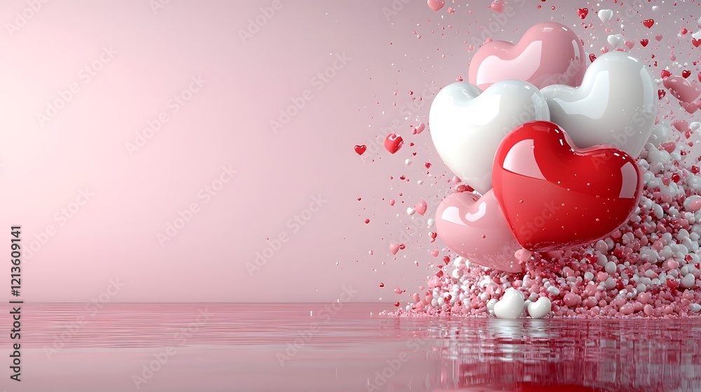Aufkleber elegant 3d rendered image with floating pink and white heart shaped balloons on a soft delicate pink