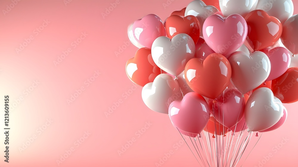 Aufkleber elegant pink and white heart shaped balloons floating in a gentle romantic atmosphere creating a dre