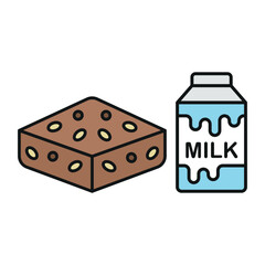 Milk bottle drink and brownies food icons with a fresh and delightful design