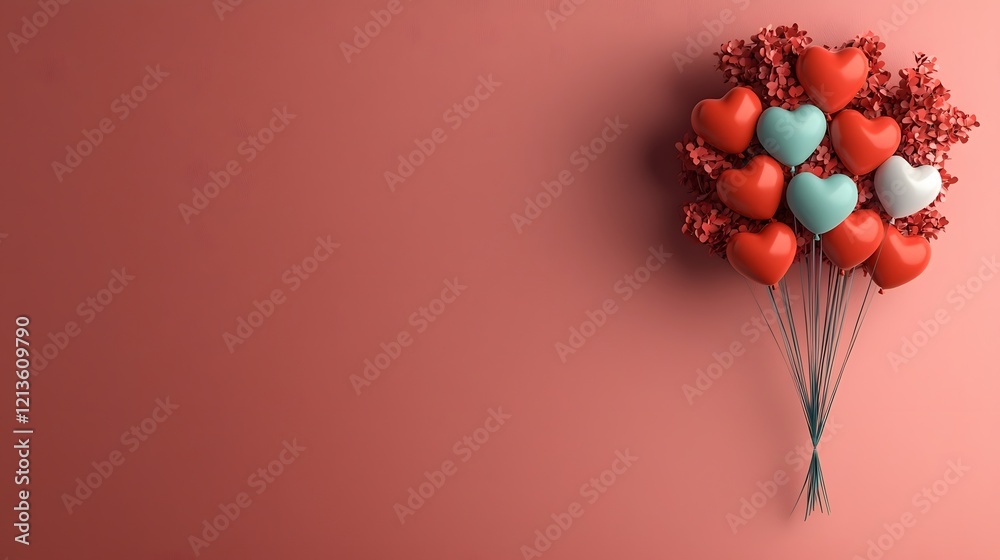 Aufkleber bright and captivating 3d rendering of heart shaped balloons in shades of pink red and white floatin