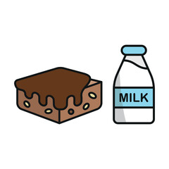 Milk bottle drink and brownies food icons with a fresh and delightful design