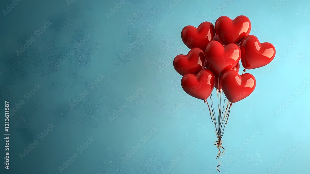 Aufkleber romantic background with red heart shaped balloons floating in a clean empty space creating a minima