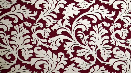 Obraz premium Elegant Decorative Wallpaper Design with Intricate Floral Patterns in Rich Burgundy and Cream Color Scheme for Interior Design Projects