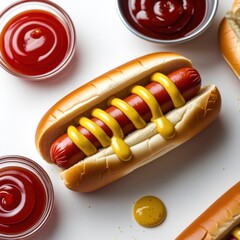 Hot dog with mustard and ketchup on it
