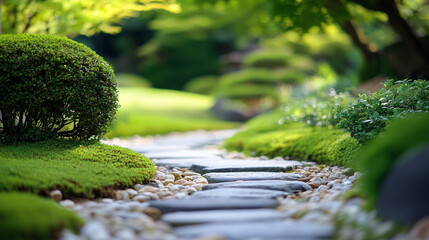 苔の生えた石のある日本庭園の風景　Generated image