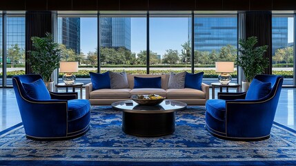 Group of employees in a team planning session set against a blurred modern office perfect for corporate ads banners presentations and collaboration-focused designs