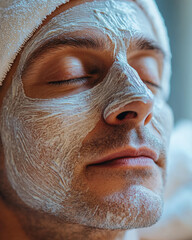 Fototapeta premium Relaxing Man with Facial Mask at Spa
