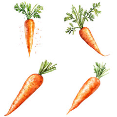 Vibrant carrots harvested in a garden watercolor illustrations organic produce freshness close-up nature art