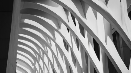 Obraz premium Modern white arches, sunlight, city backdrop, architectural design