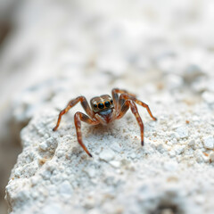 A Brown spider on white rock background