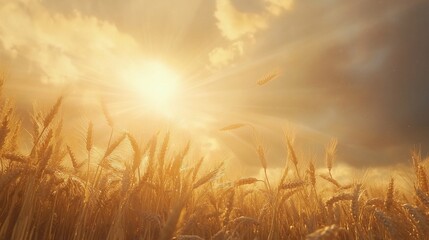 Fototapeta premium Golden wheat field sunset, summer harvest, agriculture, rural landscape, food background