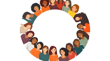 Diverse women smiling in a circle forming a frame