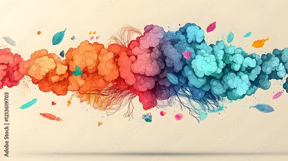 Poster mesmerizing colorful abstract art depicting mental wellness and inner consciousness through a fusion