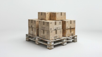 Cardboard boxes stacked on pallet, studio background, shipping.