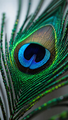 Obraz premium Vibrant macro shot of a peacock feather with intricate details and colors