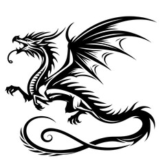 Fototapeta premium Simple outline of a dragon in flight, tattoo
