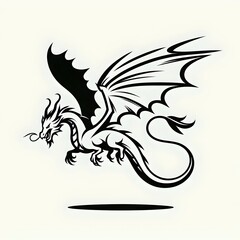 Naklejka premium Simple outline of a dragon in flight, tattoo