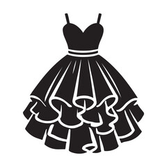 Dress Silhouette Vector Illustration, Solid White Background.