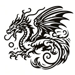 Obraz premium Simple outline of a dragon in flight, tattoo