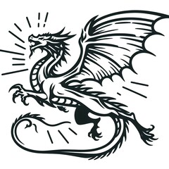 Obraz premium Simple outline of a dragon in flight, tattoo