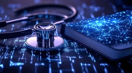 Open medical ethics handbook on a wooden table with a stethoscope representing the connection between moral responsibility and patient care in the healthcare profession