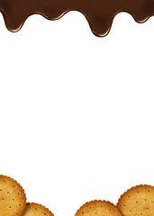 手描きの溶けたチョコレートとビスケットの縦長背景フレーム素材