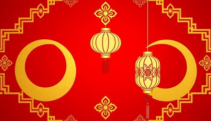 Red Background With Gold Lanterns And Chinese Designs