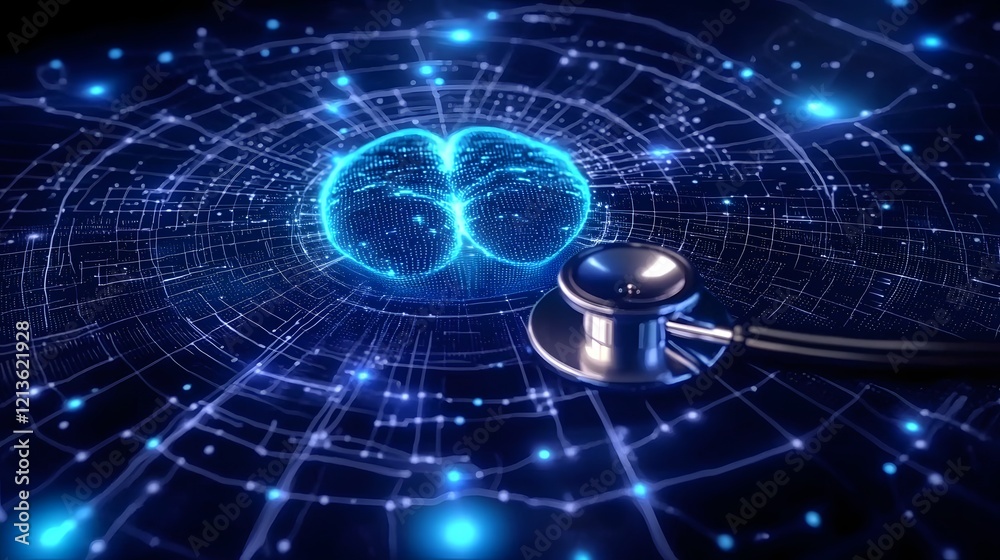 Leinwandbilder Cutting Edge AI Driven Medical Data Analysis Interface with Futuristic Holographic Elements Optimizing Healthcare and Diagnostics through Advanced Visualization and Analytics