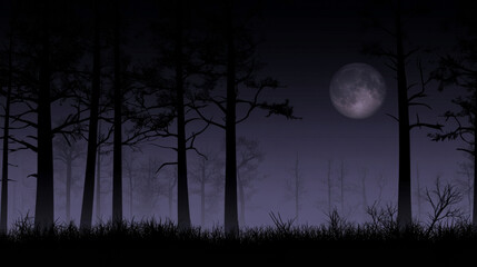 Fototapeta premium Mysterious forest with full moon at night