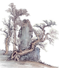 Chinese painting ancient tree transparent base map