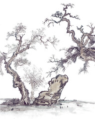 Chinese painting ancient tree transparent base map