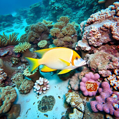 Beautiful fish with coral reefs underwater in the sea