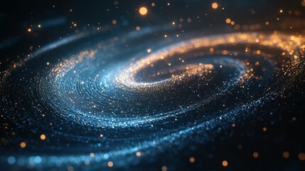 Obraz premium digital cosmos spiral, expanding particle field, orbital light pattern, deep space environment, luminous point array, celestial swirl design, cosmic blue gradient, dynamic stellar composition,