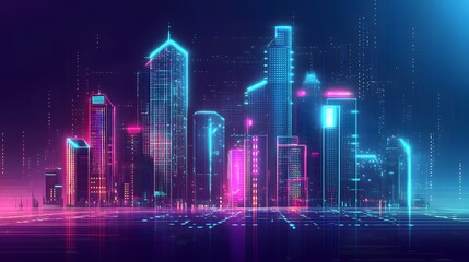 Neon Cityscape Digital Art Futuristic Metropolis