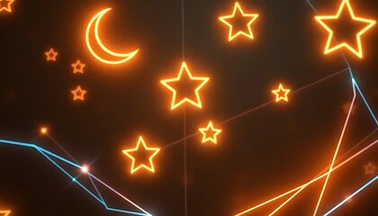 Glowing Neon Stars and Crescent Moon Design
