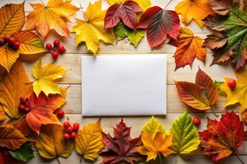 Blank vintage card:  Fall leaves on white, perfect for rustic autumn greetings.