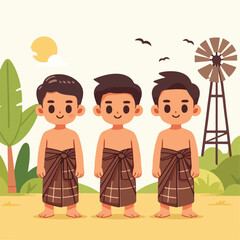 vector image of a small child wearing traditional traditional clothes