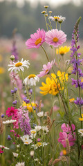Fototapeta premium Vibrant Wildflower Meadow in Full Bloom During Summer
