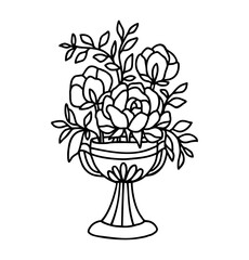 Romantic hand drawn rose, peony flower, and leaf branch clip art illustration element
