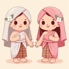 vector image of a small child wearing traditional traditional clothes