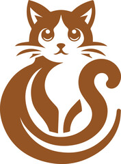 Elegant Cat Silhouette with Stylized Tail and Earthy Brown Color